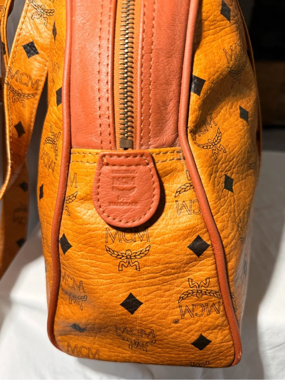MCM Cognac Monogram Visetos Dome Tote with Shoulder Straps